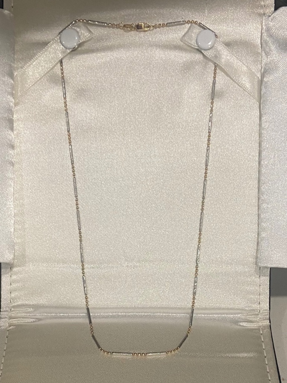 18" Fine Jewelry Italy 14KT White/ Yellow Gold Beaded Necklace Chain